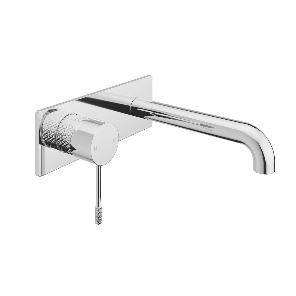 Moray Polished Chrome wall mounted basin tap featuring a textured knurled detailing
