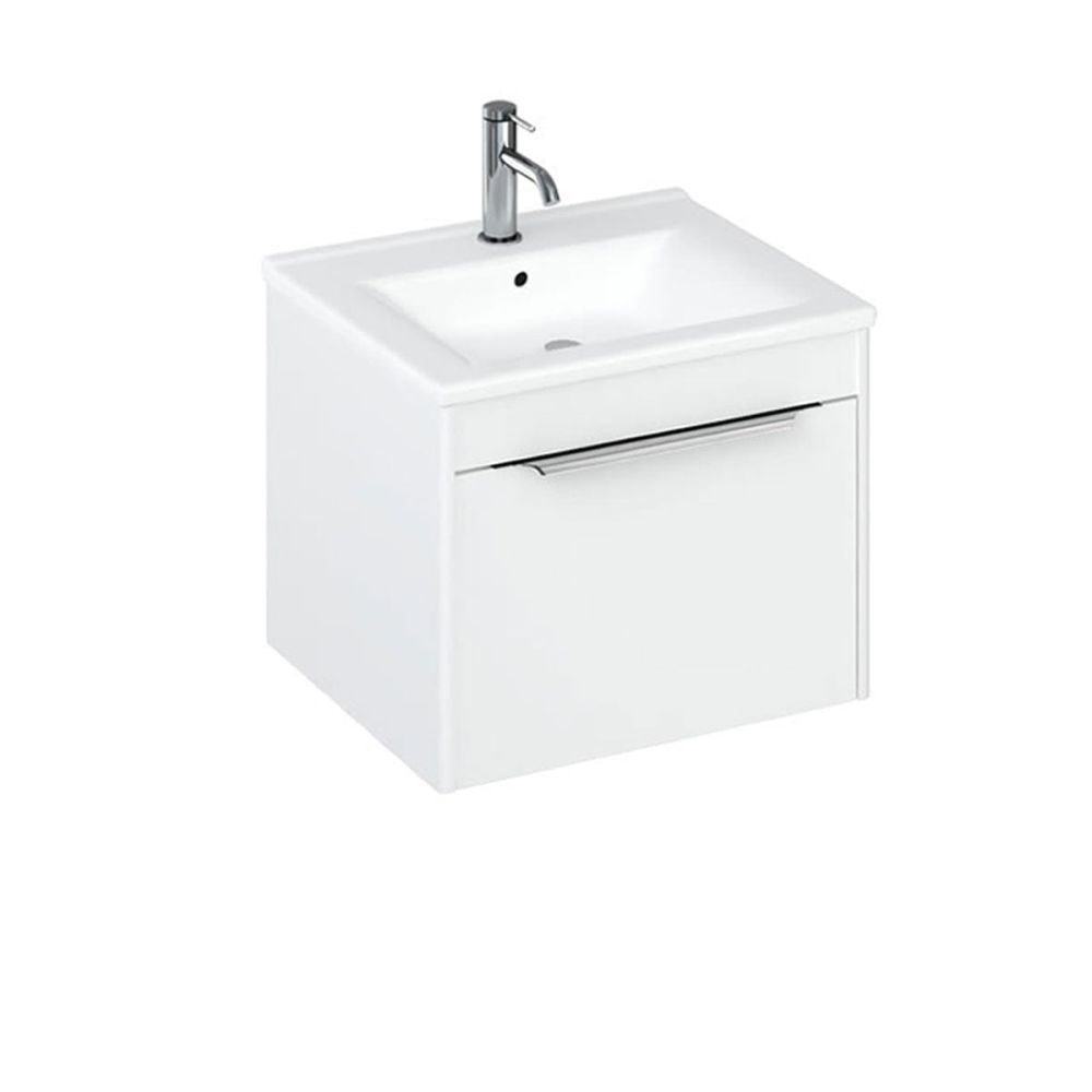 Britton Shoreditch Matt White Single Drawer Wall Hung Vanity Unit with Square Basin 550mm