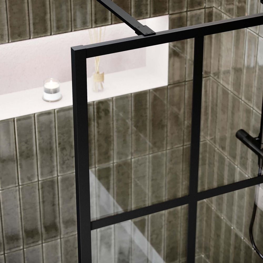 Amien Matt Black Grid Framed Shower Screen