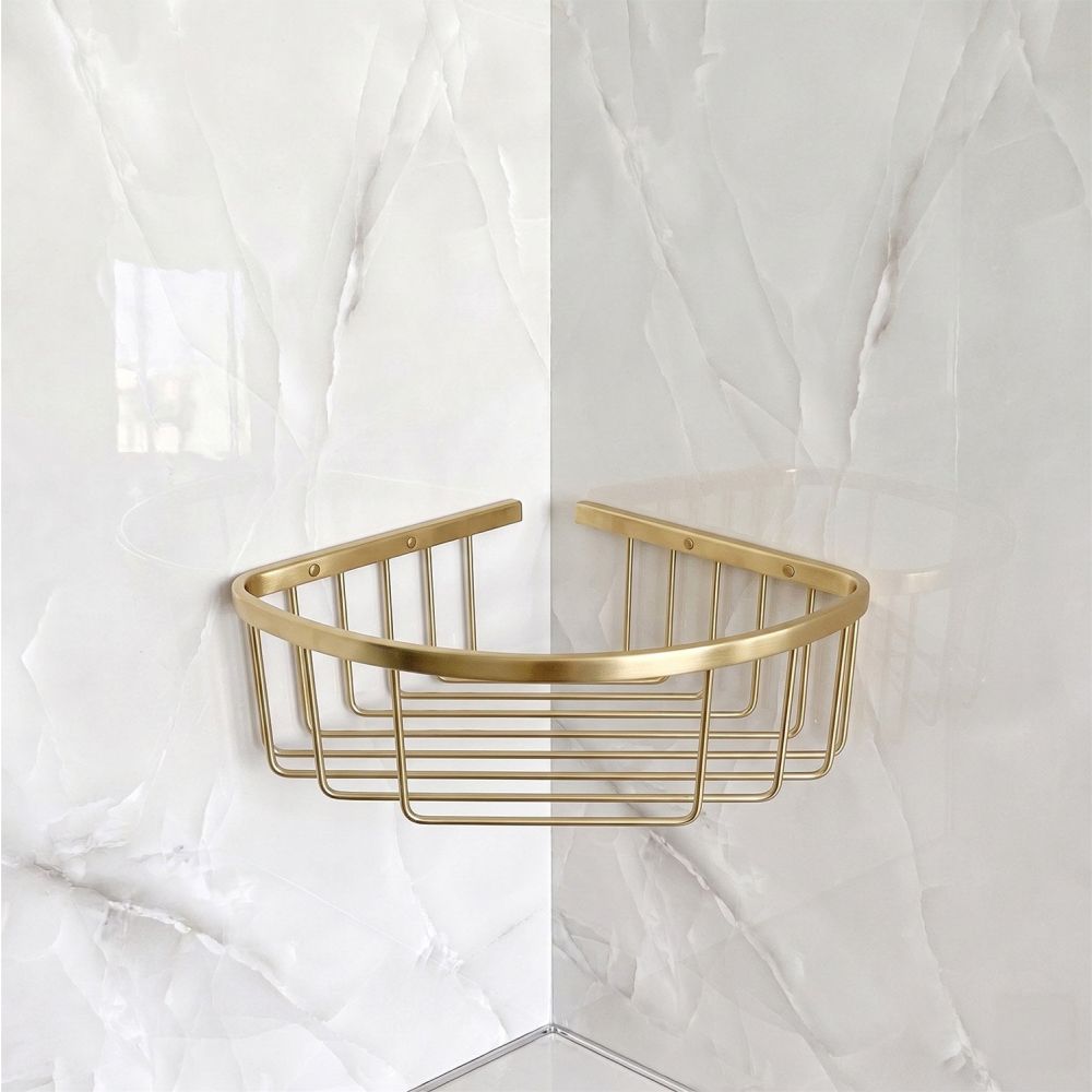 Brushed Gold Single Corner Shower Basket