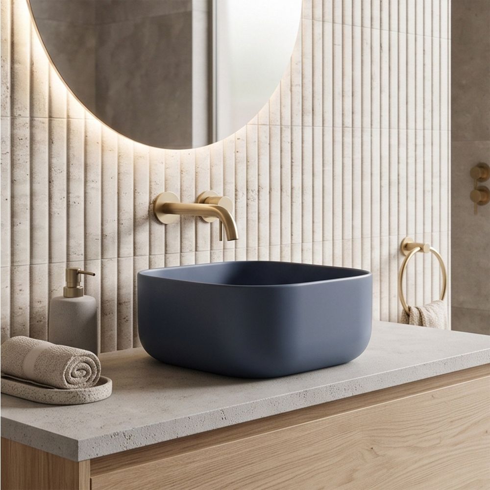 dark blue matte curved edge square countertop basin