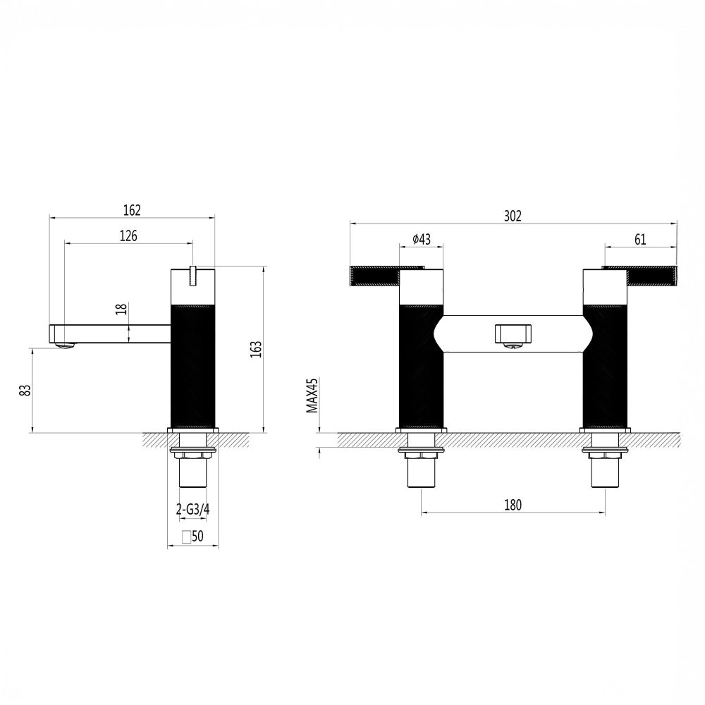Thane Brushed Bronze Bath Filler Tap dimensions