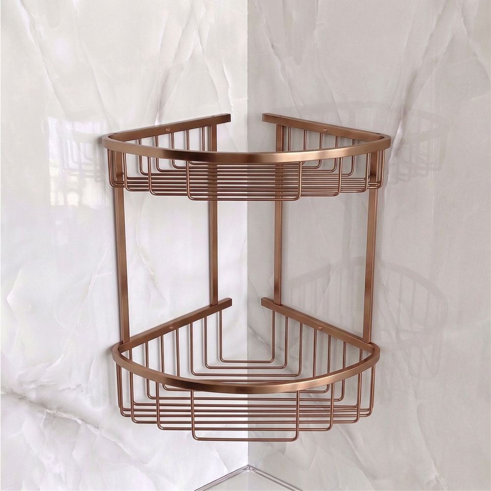 Brushed Bronze Double Corner Shower Basket