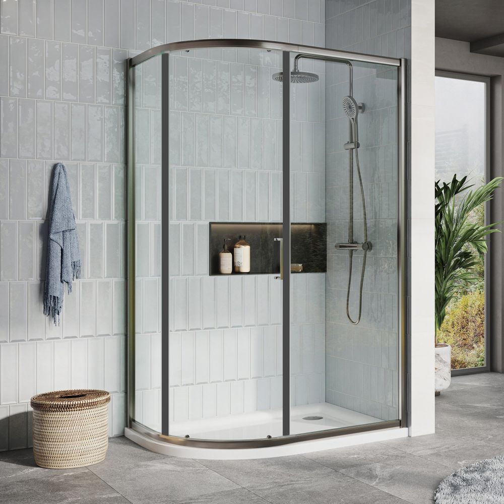Fabio Gunmetal Sliding Shower Door Offset Quadrant