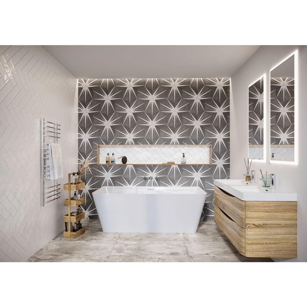 Lotus Hex Matt Grey Hexagon Porcelain Tile - 198x228mm Configuration Roomset
