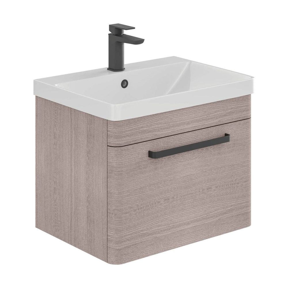 Esk Stone Grey Wall Hung Vanity Unit and Basin with Black Handles 600mm