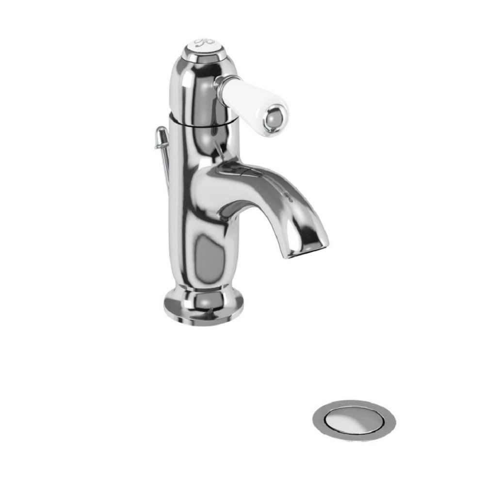 Burlington Chelsea Chrome Curved Basin Mixer Tap with Pop Up Waste