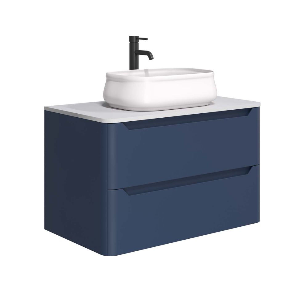 Ellis Wall Hung 800mm Vanity Unit in Royal Blue with White Worktop