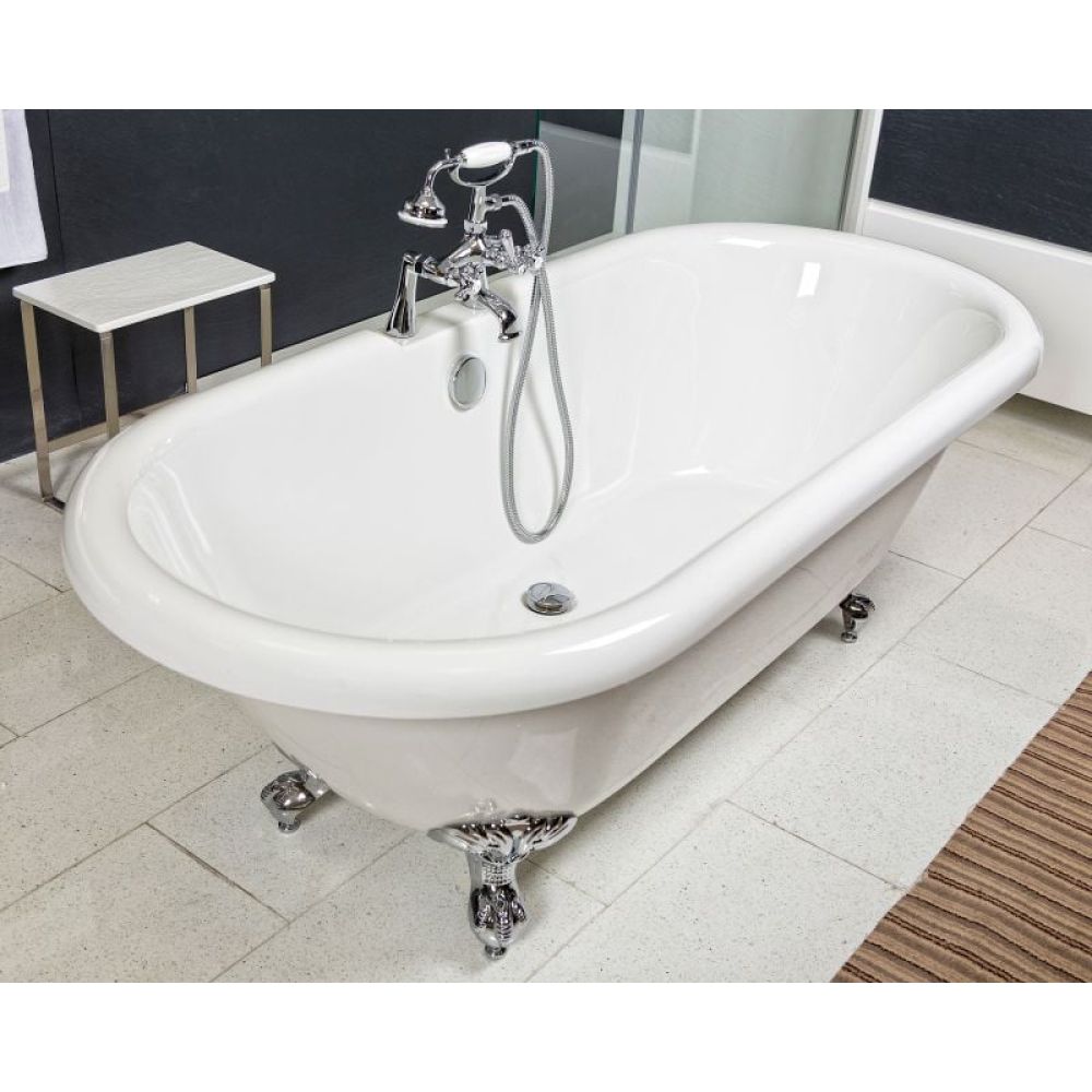 Roomset image from above showing the internals of the Mere Traditional Freestanding Acrylic Bath with Chrome Feet 1780x800mm