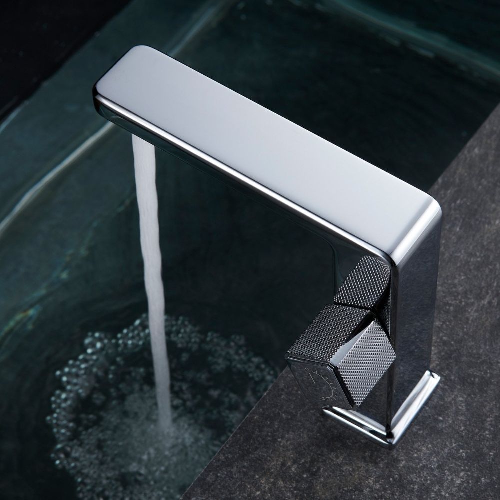 Above view of the Flint Chrome Basin Mixer Tap running