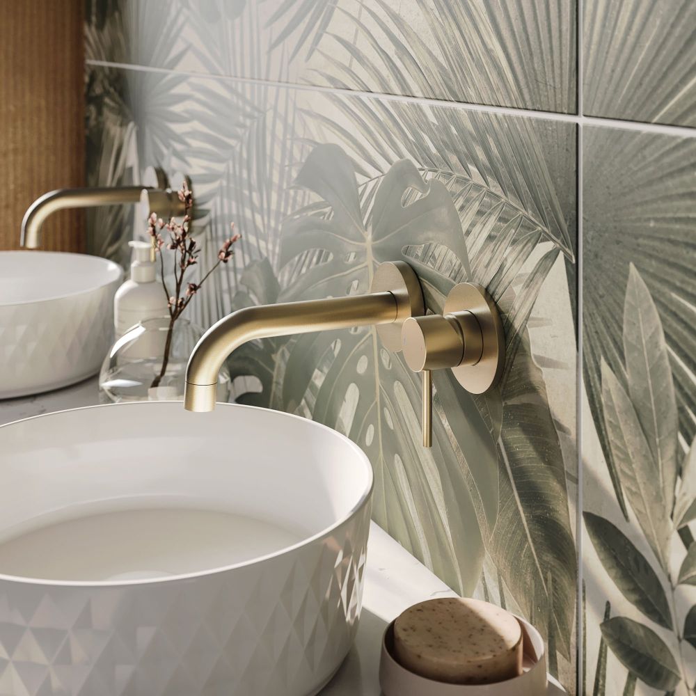 Elora Brushed Gold Wall Mounted Basin Mixer Tap