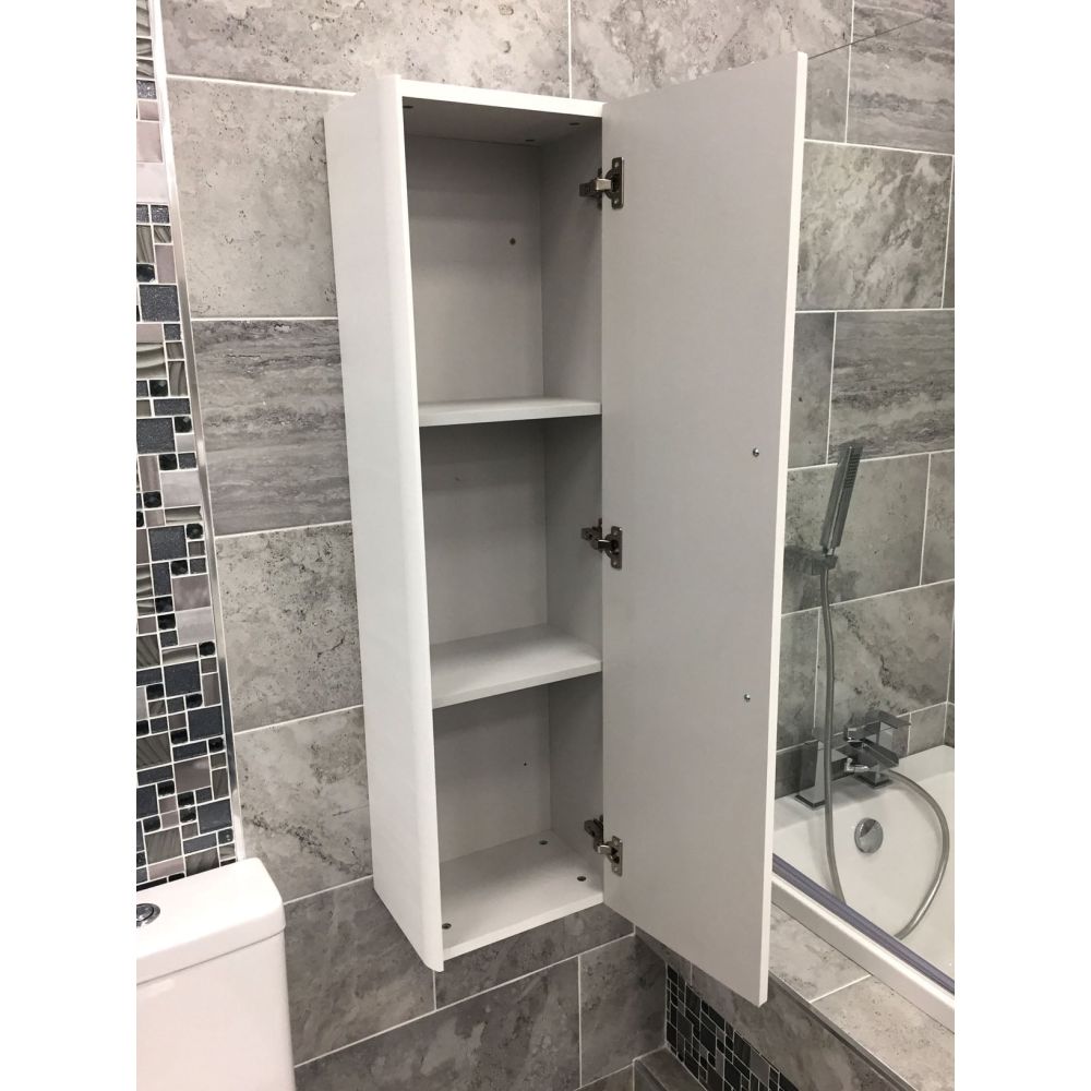 Esk White Wall Mounted Tall Storage Cabinet with Black Handle