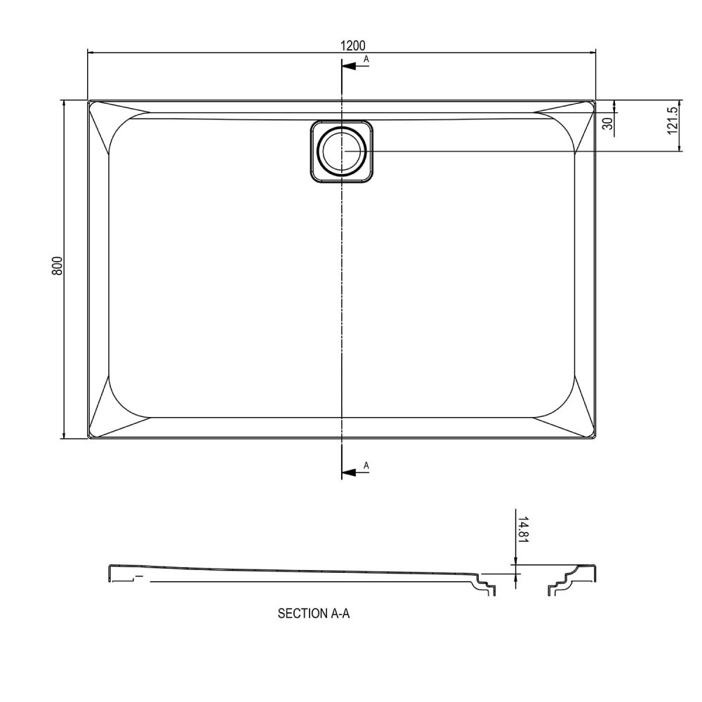 Elle Slimline Rectangular Shower Tray 1200x800mm Spec Drawing