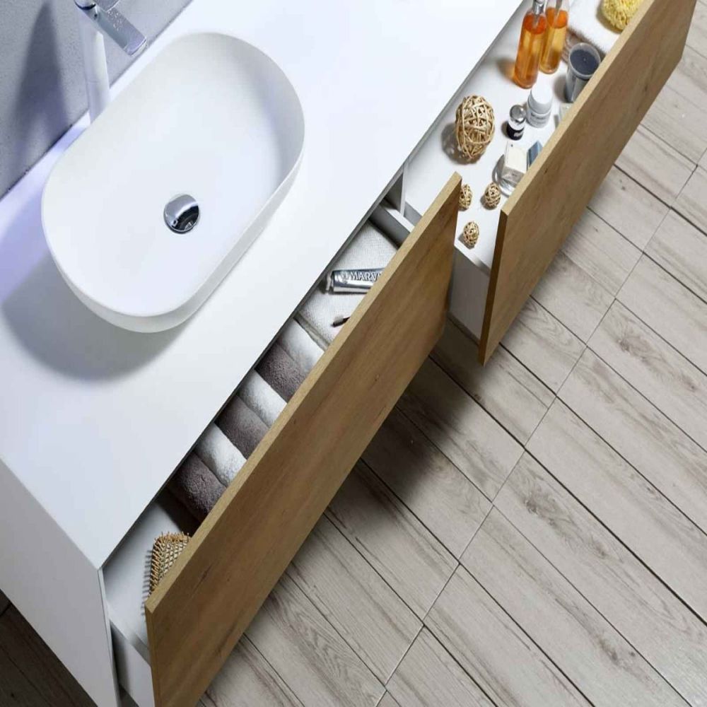 Devlin White & Oak Wall Hung Vanity Unit 1200mm