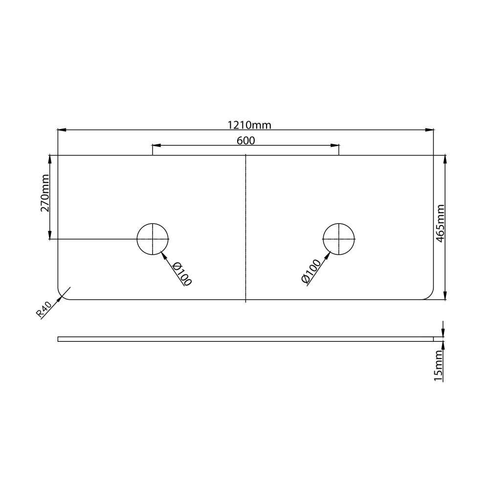 Ellis Wall Hung 1200mm Vanity Unit with Worktop Spec Drawing