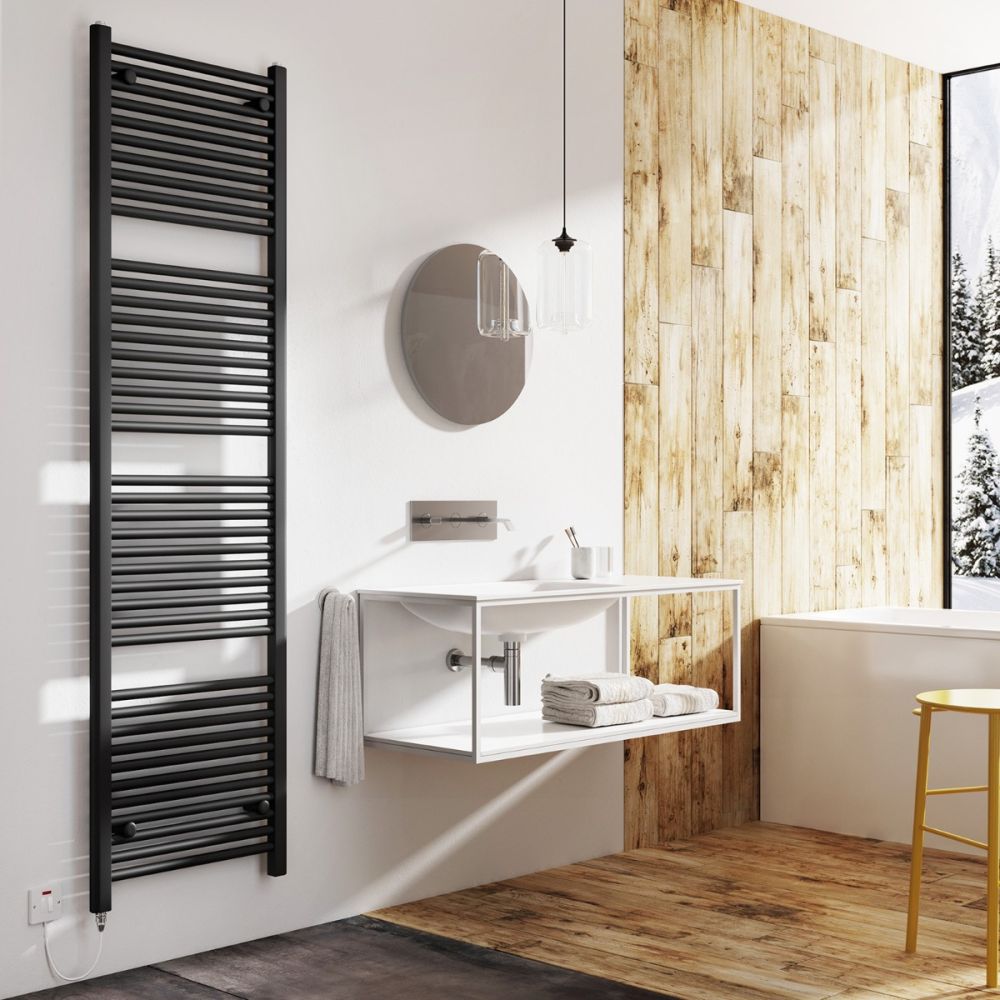Neptune Matt Black Electric Heated Towel Rail 1800x500mm