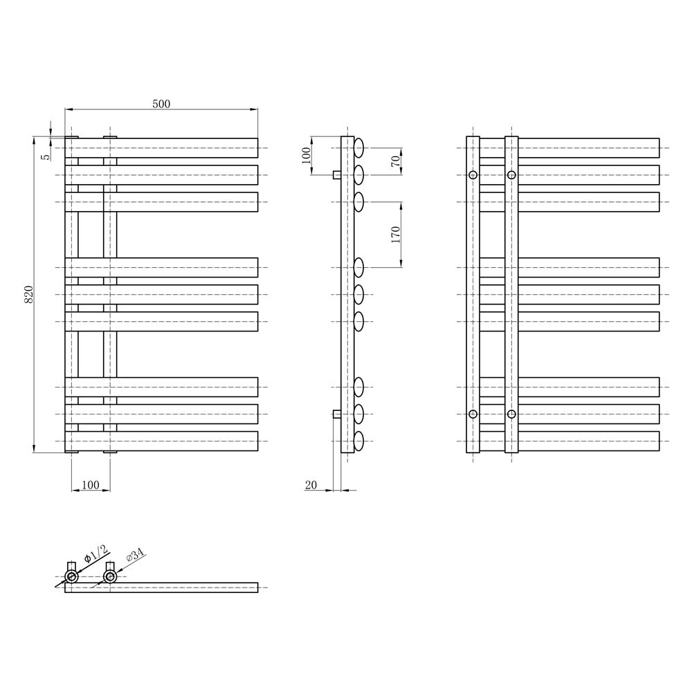 Rayner White Designer Heated Towel Rail 820x500mm