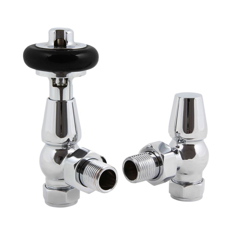 Wooden Head Angled Pair of Radiator Valves
