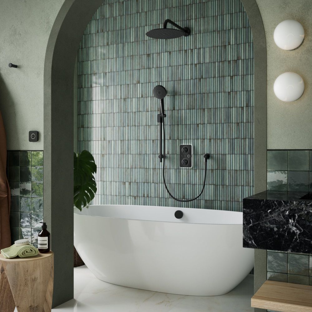 Aqualisa S1 Matt Black Smart Digital Shower Triple Outlet (Slide Rail Kit with Bath Filler and Fixed Wall Head) HP/Combi