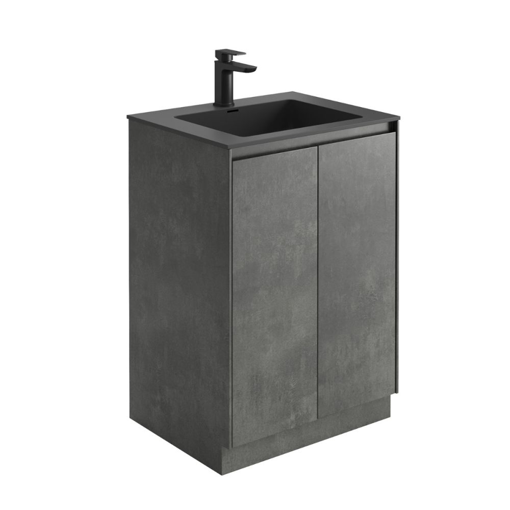 Odion Concrete Floor Standing Vanity Unit with Black Basin 600mm