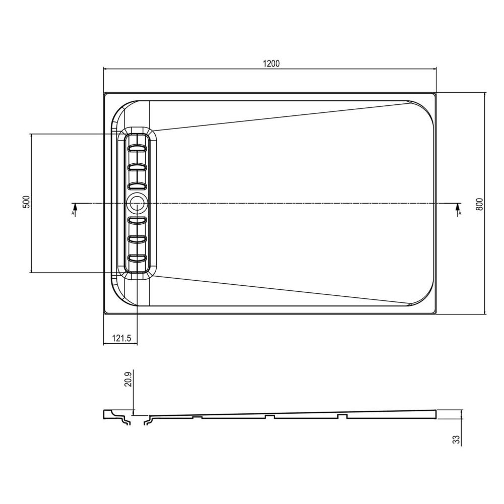 Linearity White Slimline Shower Tray 1200x800mm Spec Drawing