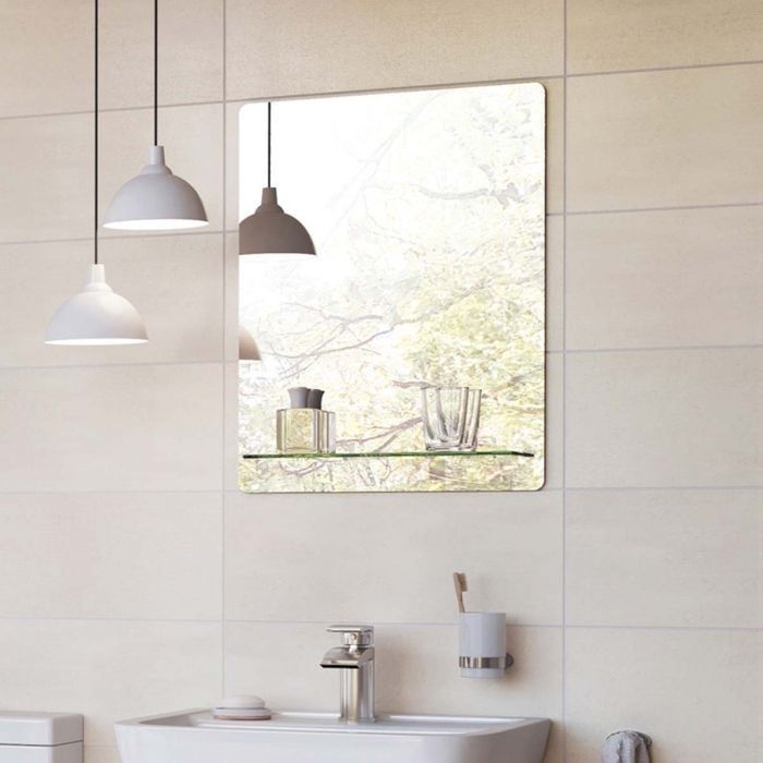 Avni Rectangular Bathroom Mirror and Glass Shelf