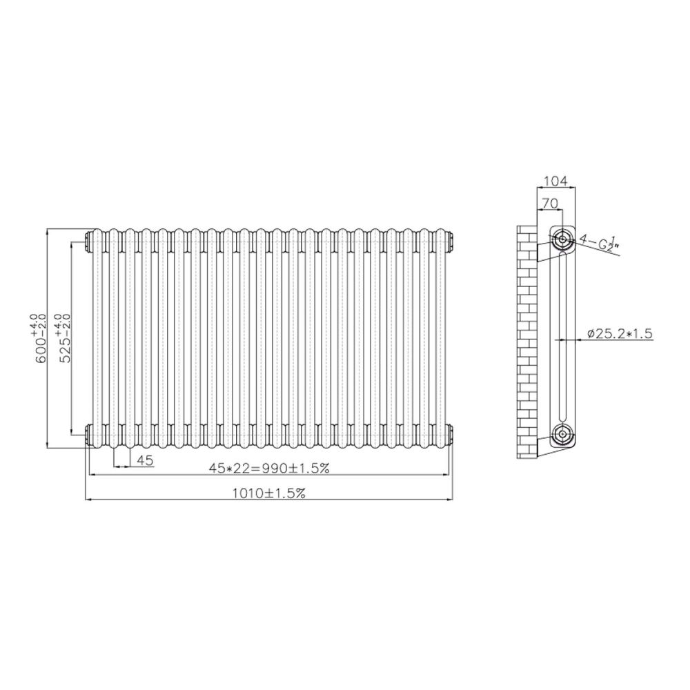 Clement Raw Metal Double Horizontal Column Radiator 600x1010mm