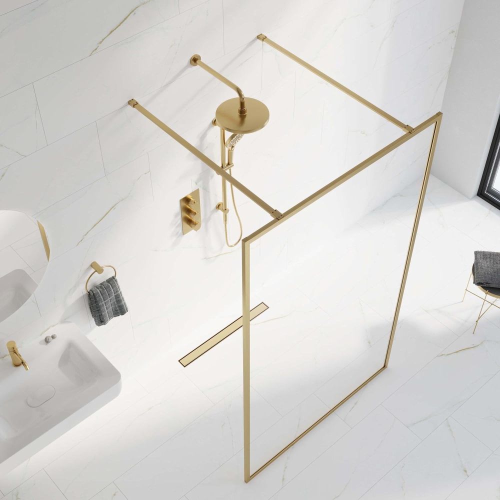 Amien Brushed Gold Framed Clear Glass Shower Screen