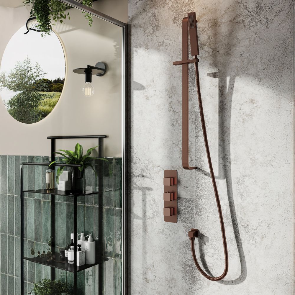 Liva Brushed Bronze Square Shower Slide Rail Shower Kit