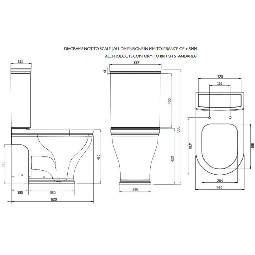 Tavistock Lansdown Short Projection Open Back Close Coupled WC Pan with Seat