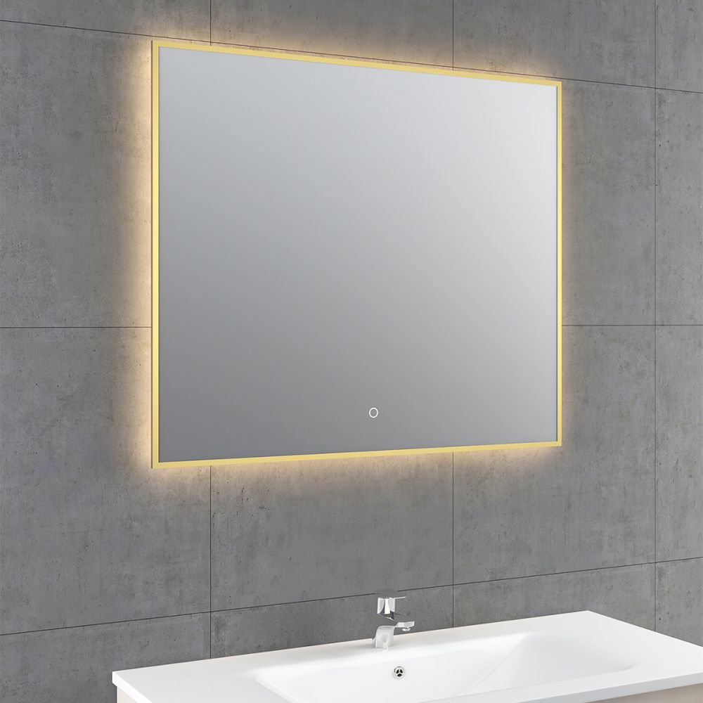Rione Gold Rectangular Backlit LED Heated Mirror 850x550mm