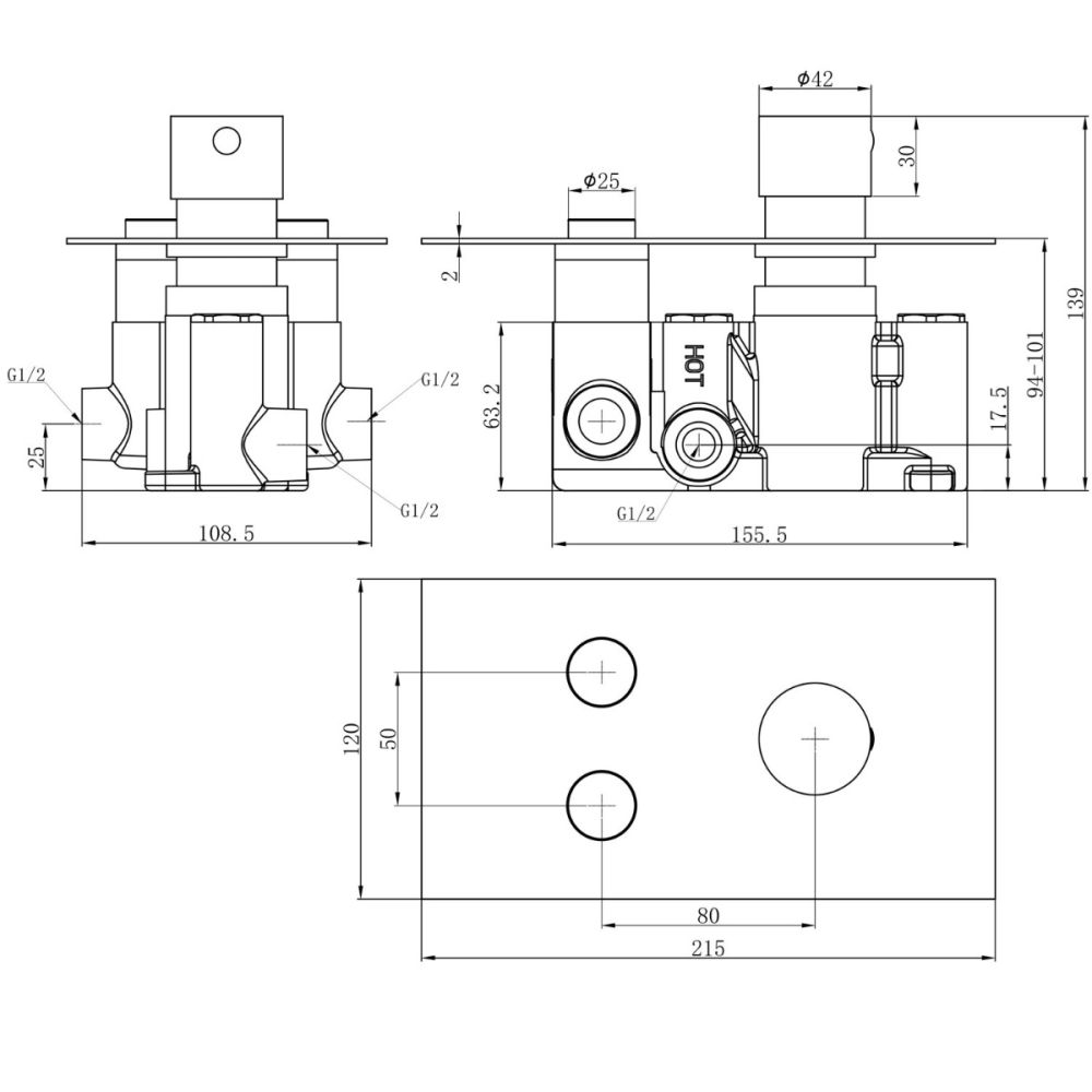 Concord Double Outlet Round Touch Control Concealed Shower Valve Spec