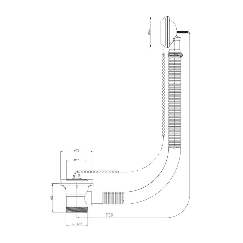 Chrome Plug and Chain Bath Waste - dimensions