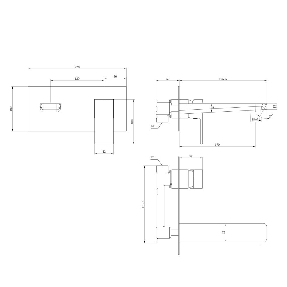 Zena Matt Black Wall Mounted Bath Filler Tap