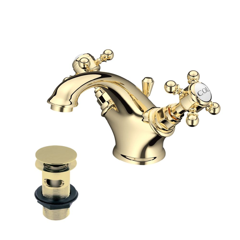 Grosvenor Gold Basin Mixer Tap & Waste