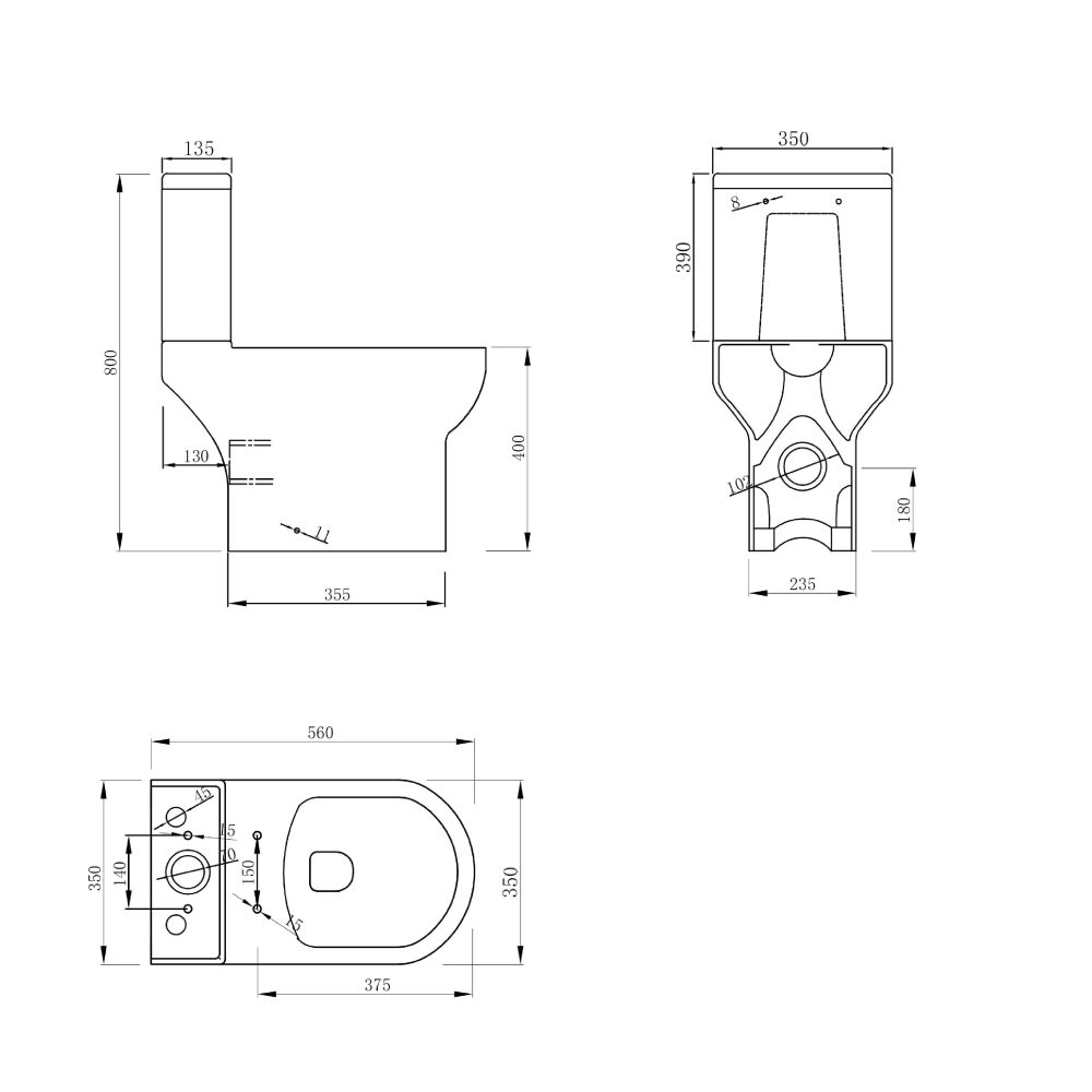 Porter Short Projection Close Coupled Spec Drawing