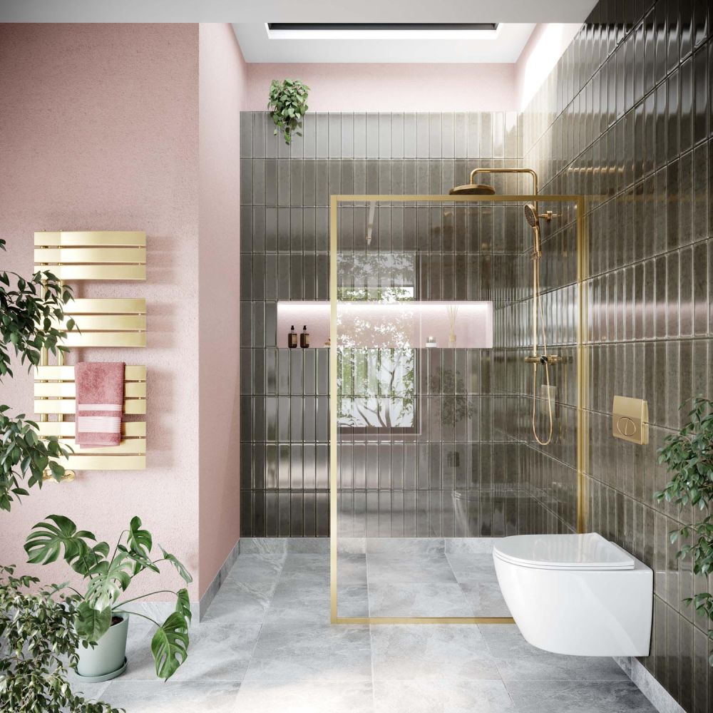 Amien Brushed Gold Framed Clear Glass Shower Screen