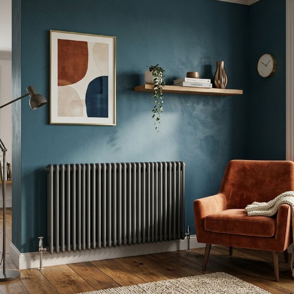 Upton Grey Double Horizontal Column Radiator - 600x1370mm