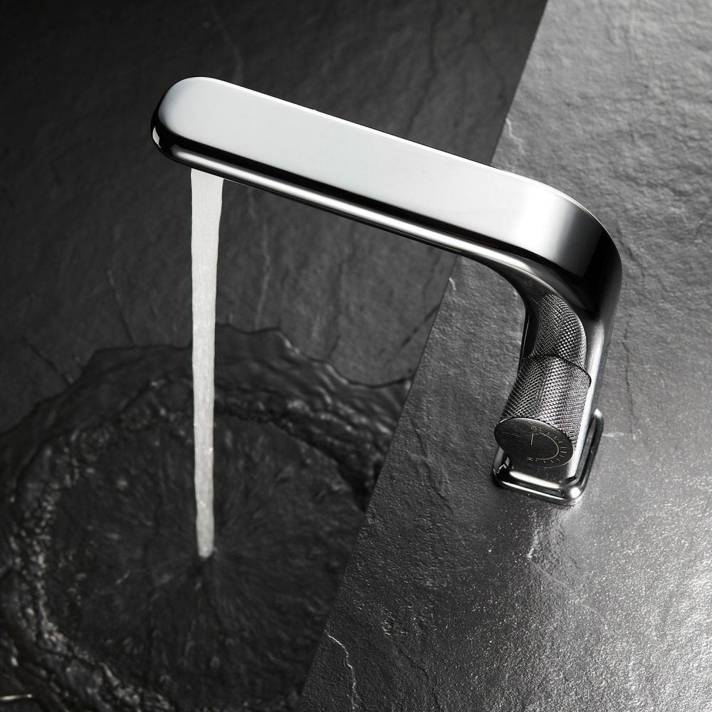 View from above showing the Manisa Chrome Basin Mono Tap running water