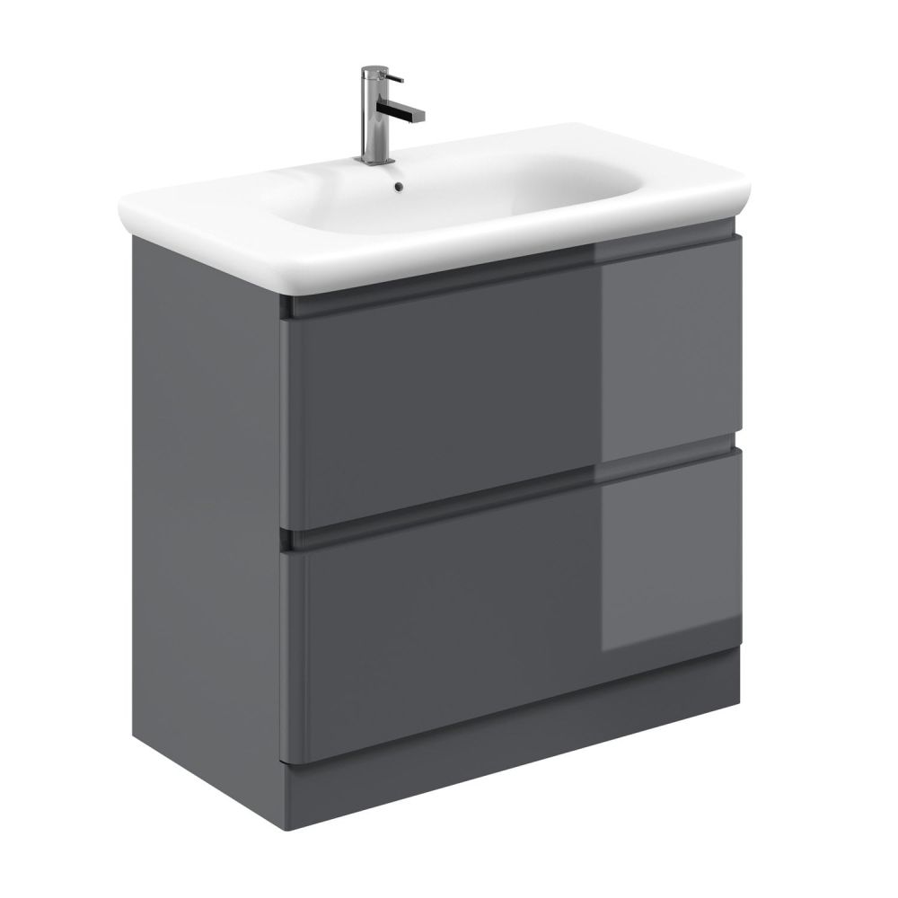 Neon Gloss Titanium Grey Floor Standing Vanity Unit with Lynx Resin Basin 900mm