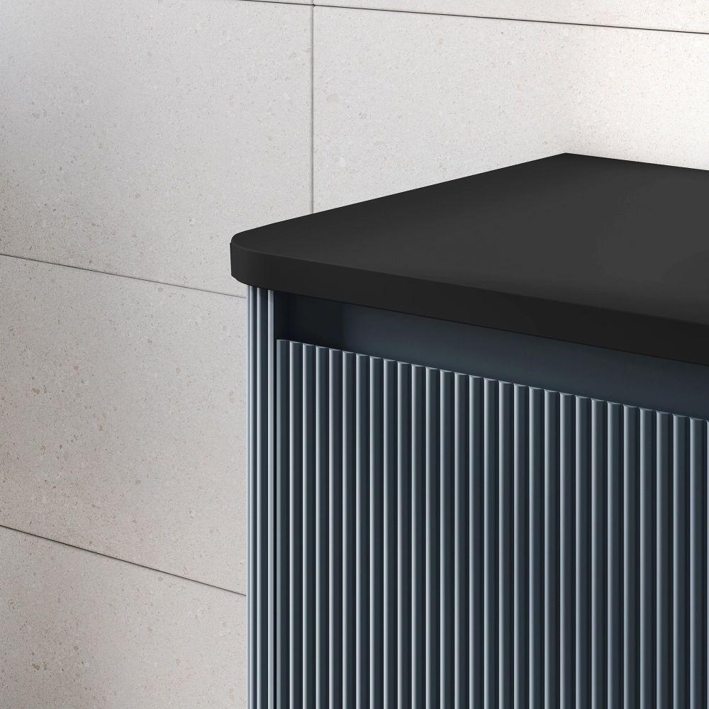 Wish Ribbed Wall Hung Vanity Unit in Blue with Black Worktop