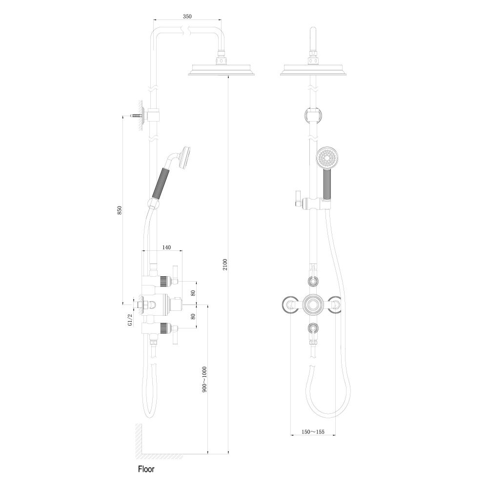 Downton Bright Copper Exposed Valve Shower Pack