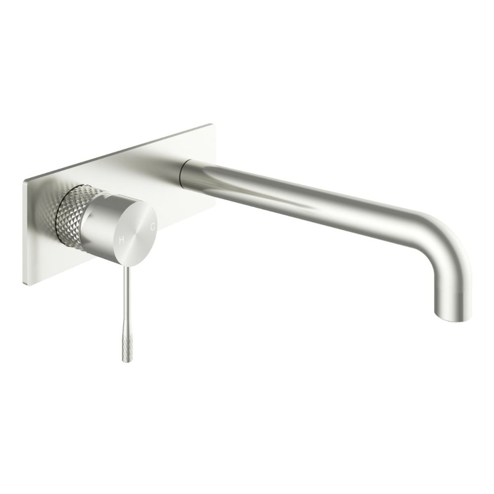 Moray Brushed Nickel single lever bath mixer tap featuring a textured knurled detailing