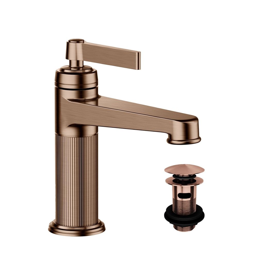 Downton Bright Copper Ribbed Basin Tap & Waste