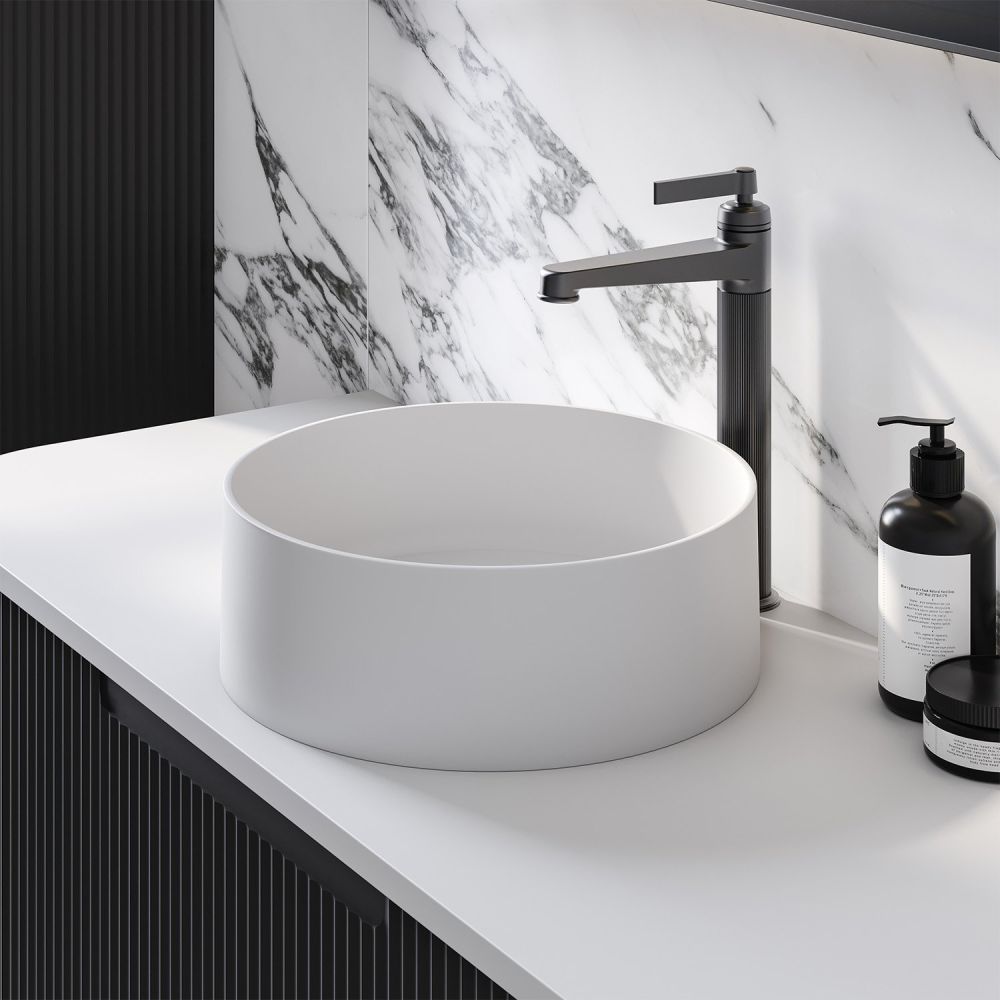 Macey Matt White Stone Countertop Basin