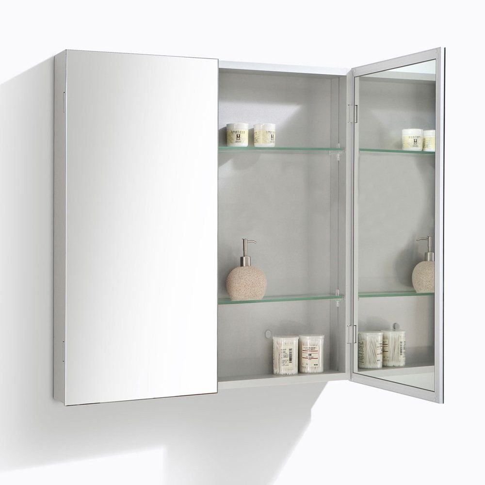 Neon Double Door Bathroom Mirrored Wall Cabinet