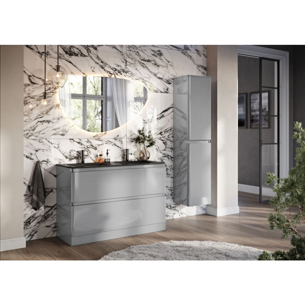 Neon Gloss Light Grey Floor Standing Vanity Unit with Grey Glass Basin 1200mm