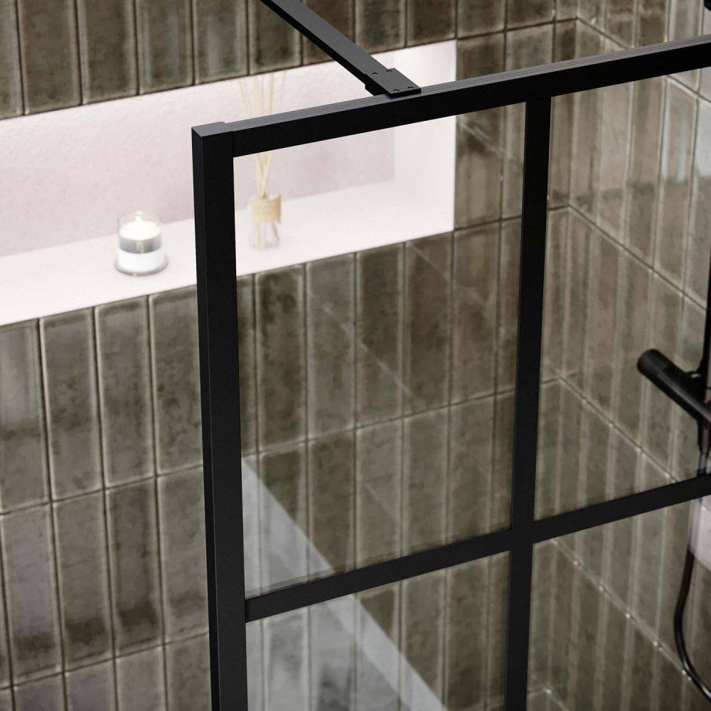 Amien Matt Black Grid Framed Shower Screen
