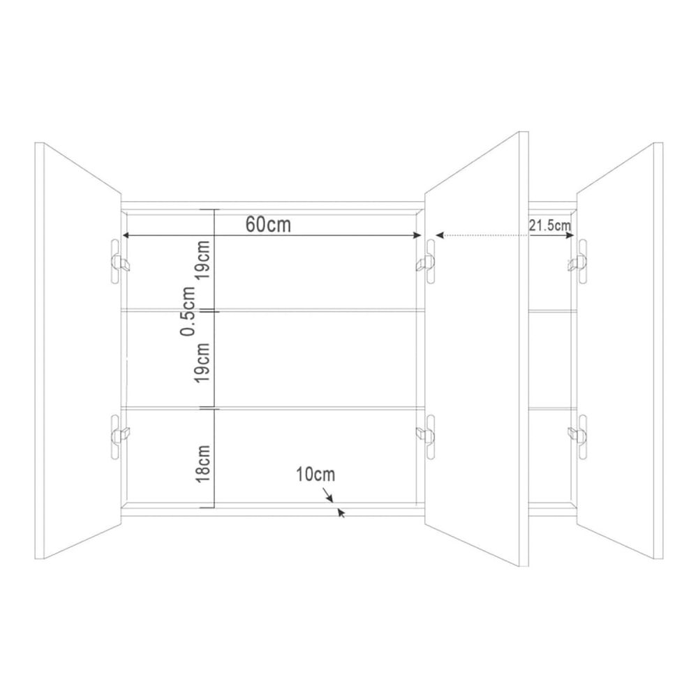 Manor Triple Door Illuminated LED Mirrored Wall Cabinet 860x630mm Internal Shelves Spec Drawing
