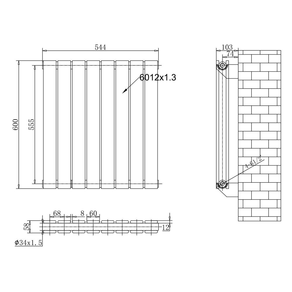Perth Matt Black Double Vertical Flat Panel Radiator 600x544mm